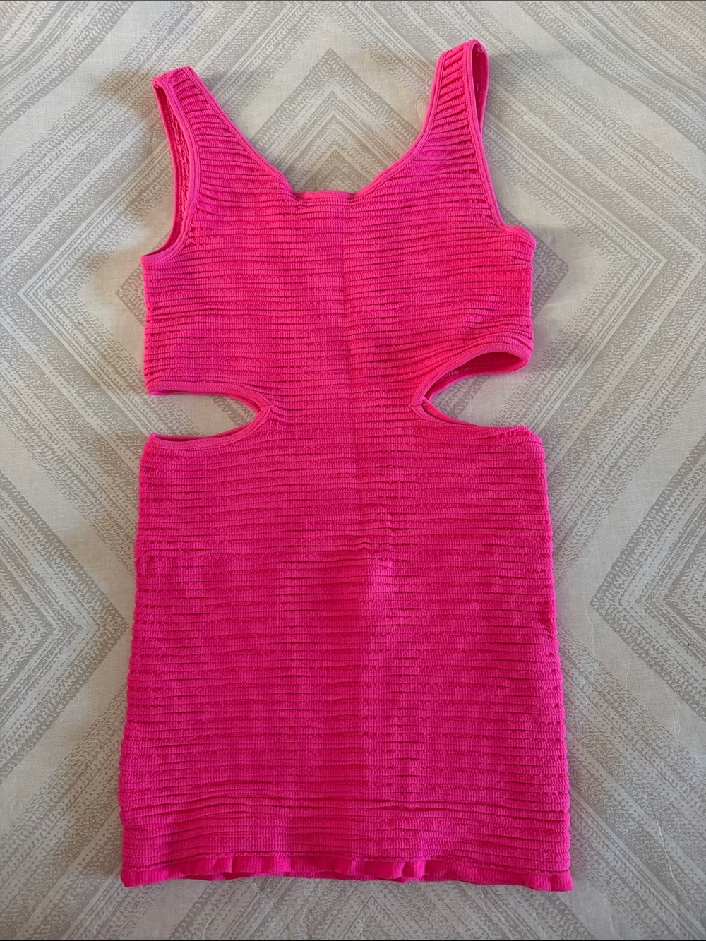 Katie J NYC Hot Pink Crinkle Cutout Mini Dress XS/S Girls Stretch Tank Dress